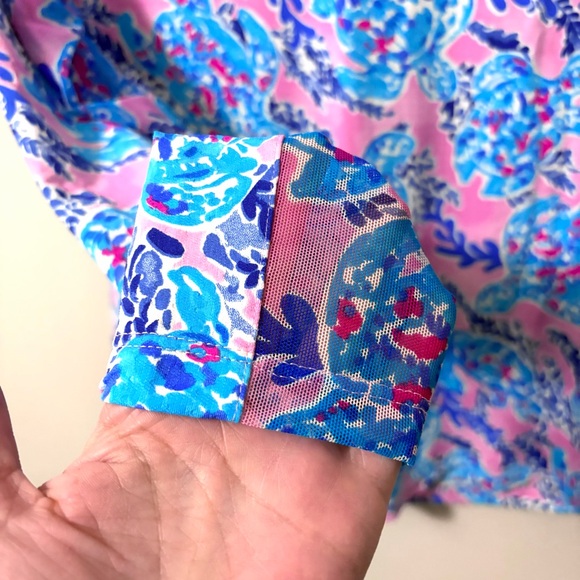 IBKUL 1/4 Zip Long Sleeve Golf Top Pink Blue Sea Turtle Print UPF 50+ - Picture 4 of 10